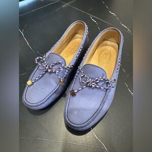 Tod's Blue Suede Loafers with Braided Laces